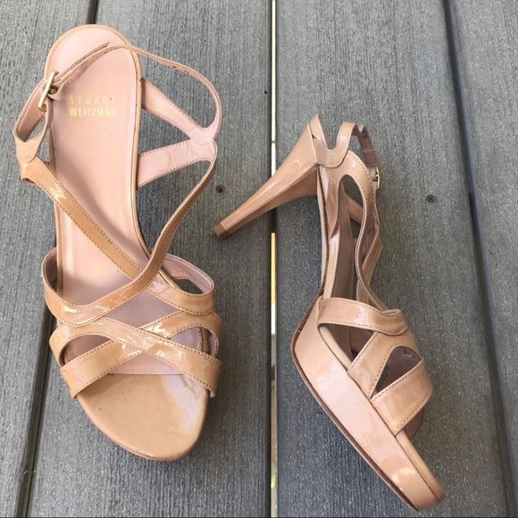 Stuart Weitzman Cross Front Strappy Patent Heels - Picture 2 of 8